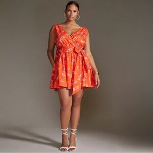 NWT Anthropologie Maeve Flirty Wrap Mini Dress in Orange Shrimp Print | Medium